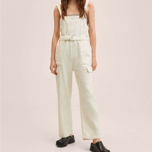 Mango Straight Denim Dungarees in Ivory Small NWT - Picture 3 of 11